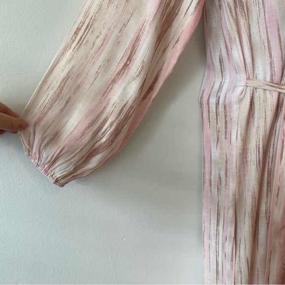 Sage the Label lightweight robe pink taupe striped attached belt semi sheer - Picture 3 of 8